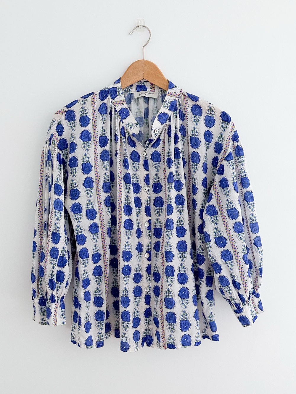 Cottagecore Foral Block Print Blouse Made In Italy Cotton Boho Folk Size Medium